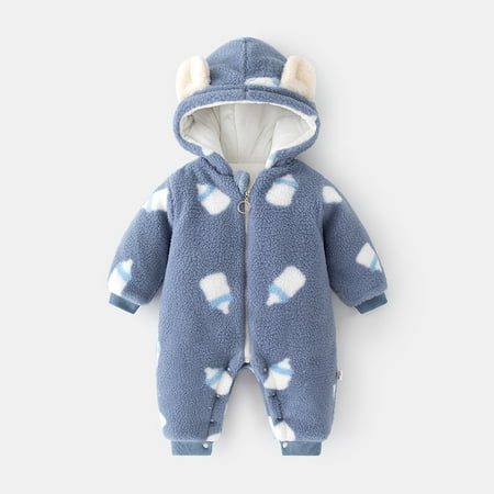 

Baby Plus Velvet Outer Wear Jumpsuit Autumn And Winter Baby Cotton Out Winter Padded Climbing Clothes Children Cute Cotton Ha Clothes blue 73 cm