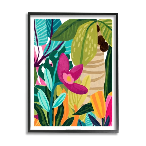 Stupell Island Thicket Bold Tropical Plants Botanical & Floral Painting Black Framed Art Print Wall Art