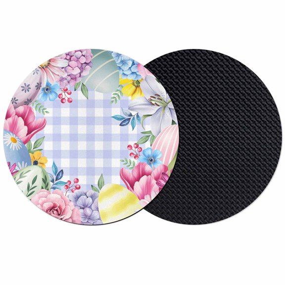 Easter Flowers Coasters Set of 2, Absorbent Coasters for Drinks, Watercolor Pink Floral Eggs Purple Plaid Coaster for Desk Coffee Table Protection, Home Decor House Warming Gifts 4"