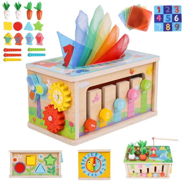 Caja de pañuelos Montessori de Toy Ancaixin, 6 en 1, más de 6 meses, con accesorios