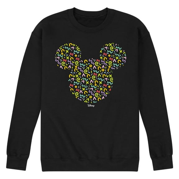 Disney - Mickey Head With Pattern - Men's Crew Neck Fleece Pullover