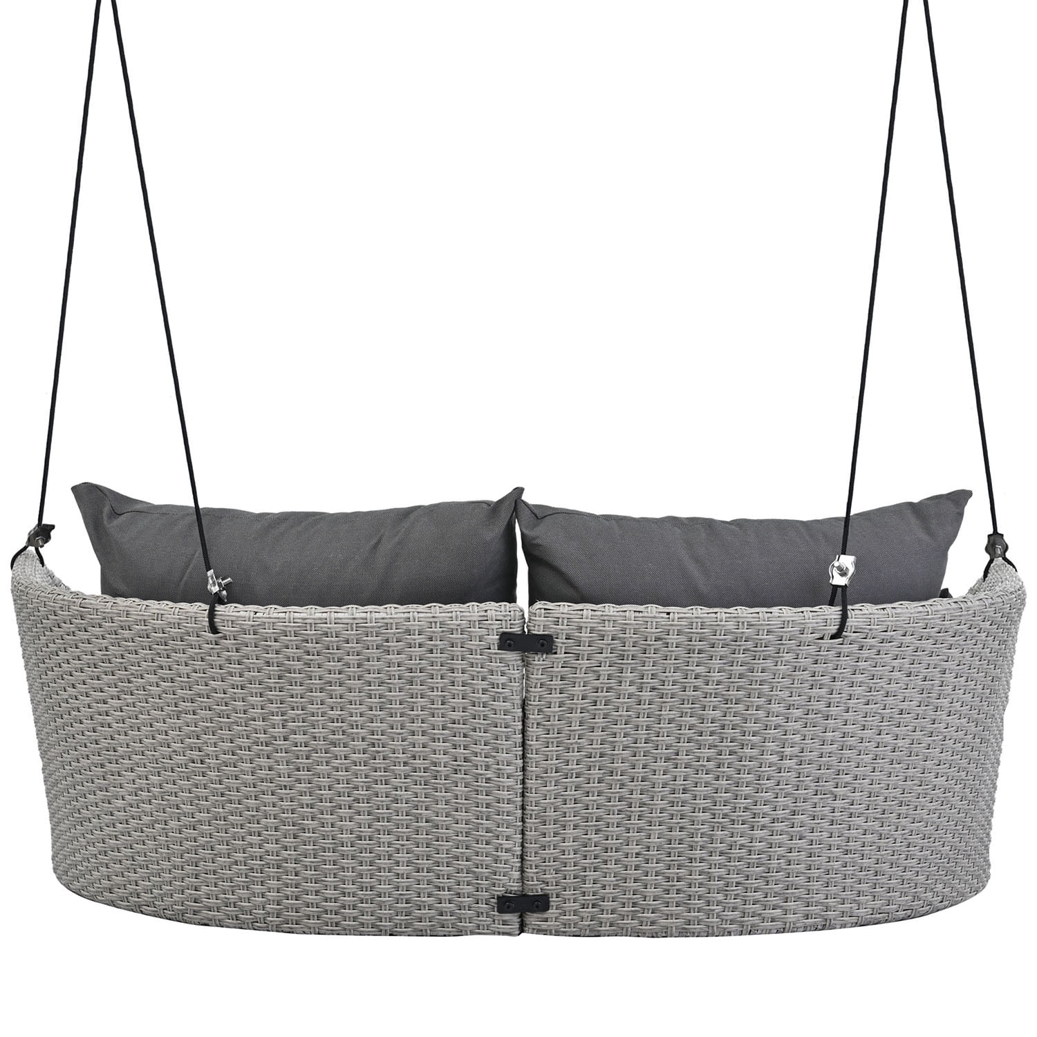 Kadyn 51.9" 2-Person Hanging Seat, Rattan Woven Swing Chair with Ropes, Gray Wicker and Cushion, Porch Swing Chair for Outdoor, Gray Kadyn 51.9" 2-Person Hanging Seat, Rattan Woven Swing Chair with Ropes, Gray Wicker and Cushion, Porch Swing Chair for Outdoor, Gray