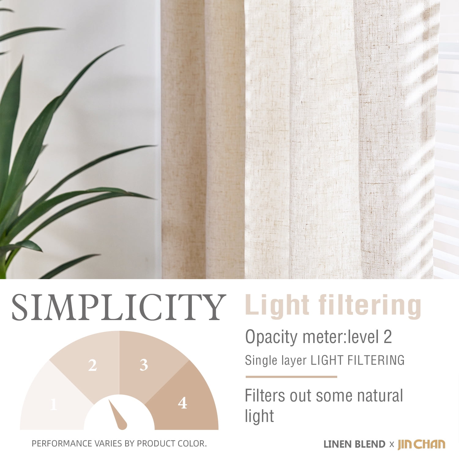 Curtainking Back Tab Curtains 84 inches Crude Beige Light Filtering Curtains Living Room Bedroom Drapes Rod Pocket Linen Farmhouse Curtains Pack of 2
