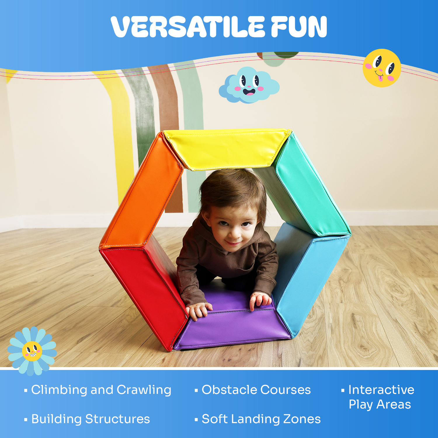 New Bounce Hexagon Tumbling Mat for Kids – Foldable Exercise Mat & Fitness Mat for Home Play, Training & Gymnastics