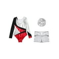 thumbnail image 4 of iefiel Costume de Gymnastique pour Filles Manches Longues Col Rond Justaucorps avec Shorts et Couvre-Chef Rouge&Argent 14, 4 of 5