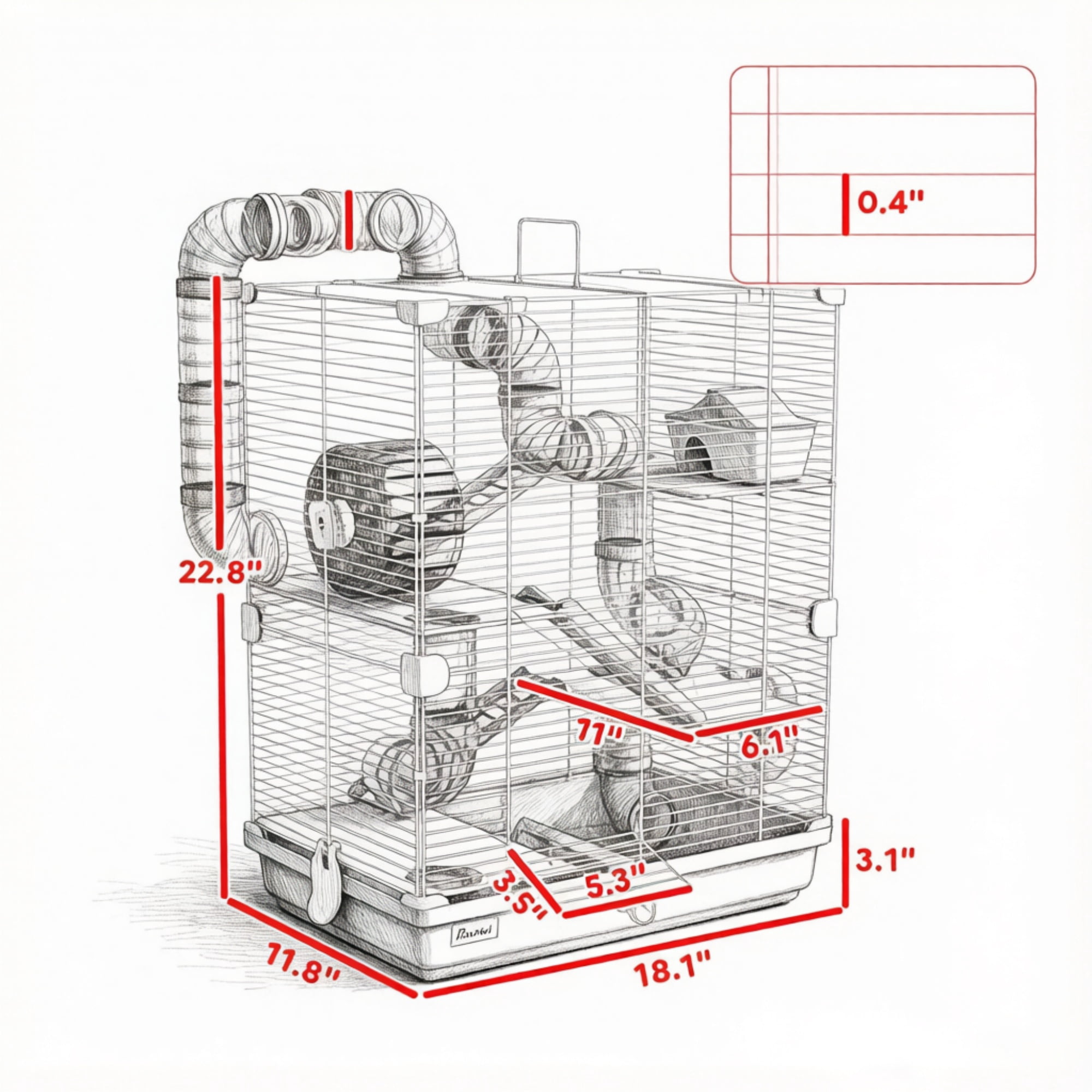 5-Tier Portable Hamster Cage for Short Trip Outing, Small Animal Travel Carrier with Tunnel Tubes, Pink