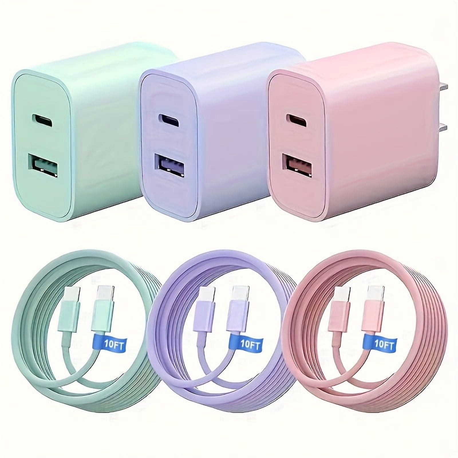 10ft Ultra Long Cable, "dual Fast" 20W USB C Fast Charger Block, Dual Port Power Adapter, with 10ft Cable C-type Fast Charging Group, Suitable for iPhone 15/16 Series, iPad, Samsung, Etc