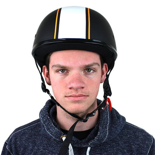 Daytona Low Profile Helmet Matt Black Orange Stripe Bobber Chopper open face 