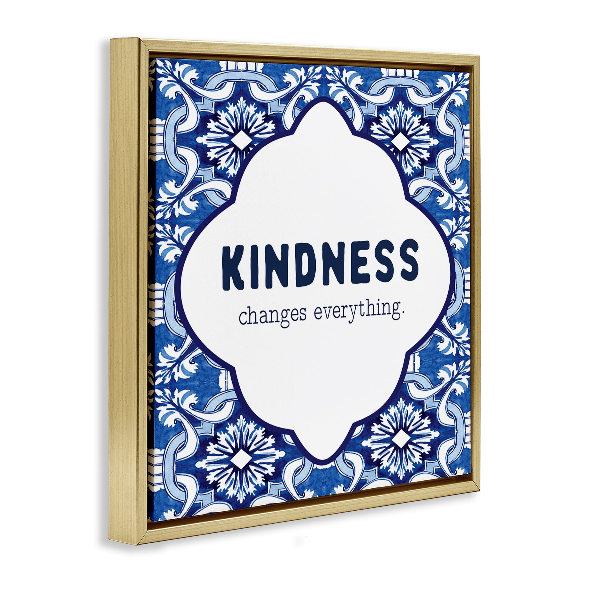 Patterned Kindness Changes Everything Gold Framed Floater Canvas Wall Art, design by Lettered and Lined