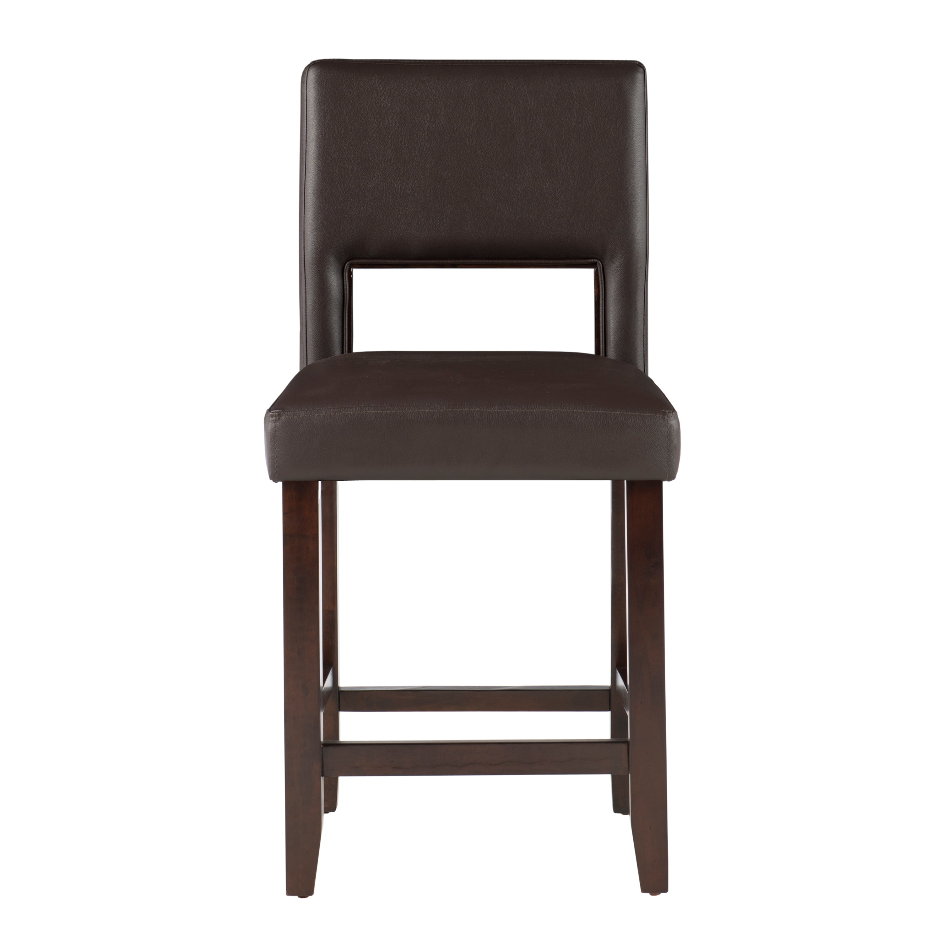 Linon Jevon 24" Indoor Wood Counter Stool, Dark Brown Faux Leather
