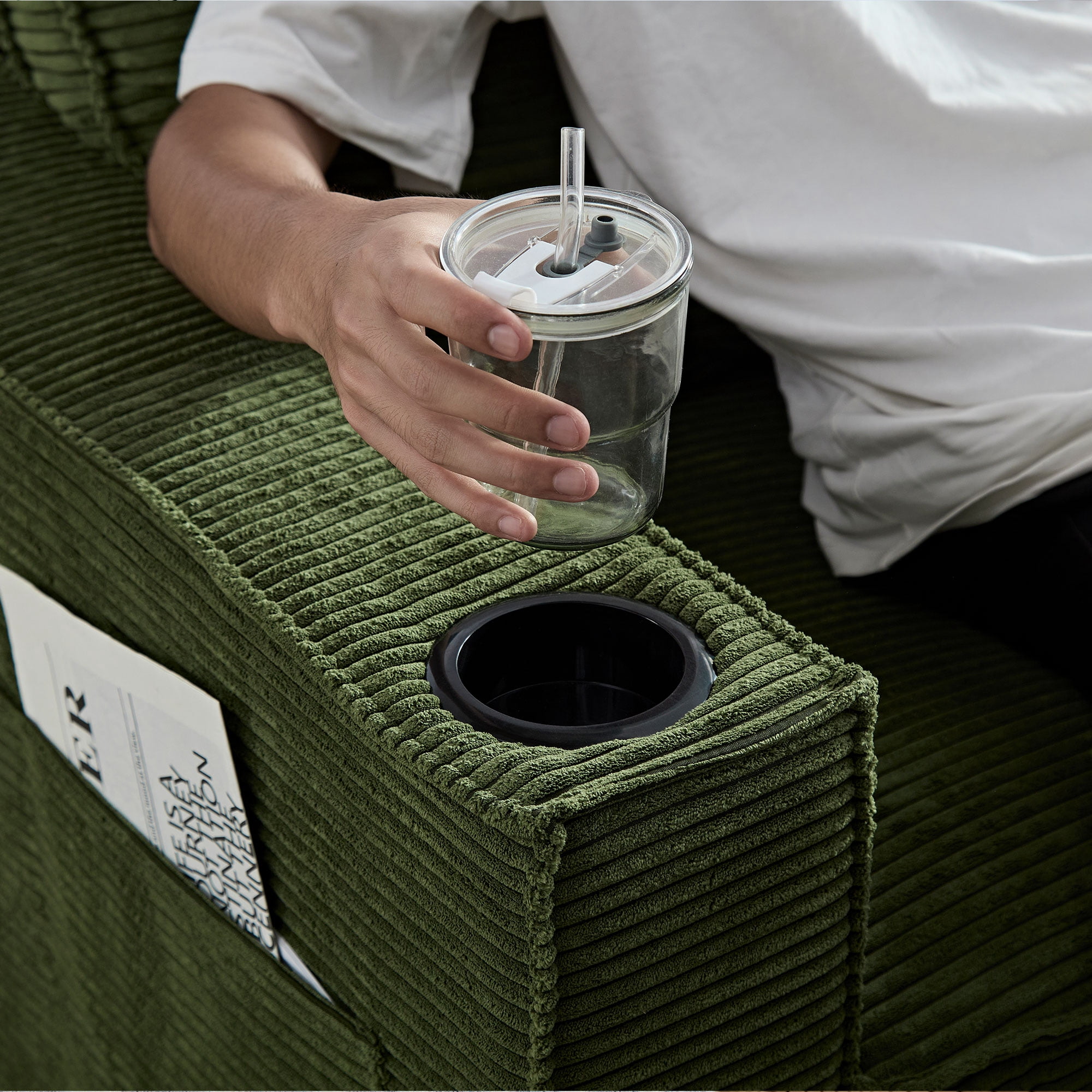 Aukfa 87" Comfy Sofa for Living Room,Deep Seat Loveseat Couch with Cupholder, Corduroy, Green