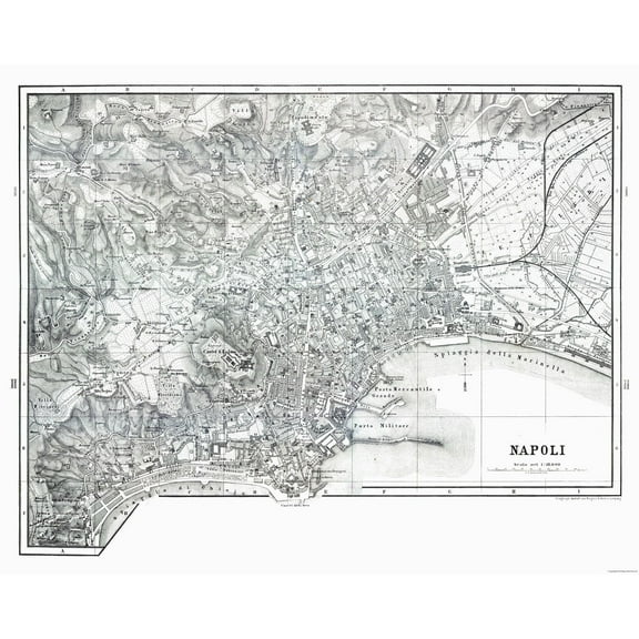 Historic Map - Naples Italy - Baedeker 1880 - 28.86 x 23 - Vintage Wall Art