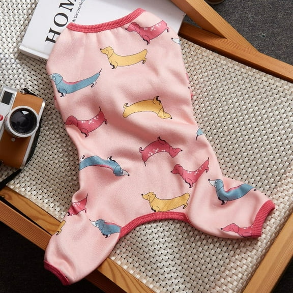 Yidarton Autumn and winter puppies cute print four feet bodysuit small dogs cat clothes Pink