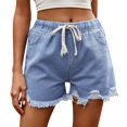 thumbnail image 2 of Tittly Shorts for Women Jeans for Women Ladies Street Fashion Blue Denim Shorts Distressed Hip Pocket Ripped Women's High Waist Denim Shorts Jean Shorts Womens Denim Shorts Blue L, 2 of 8