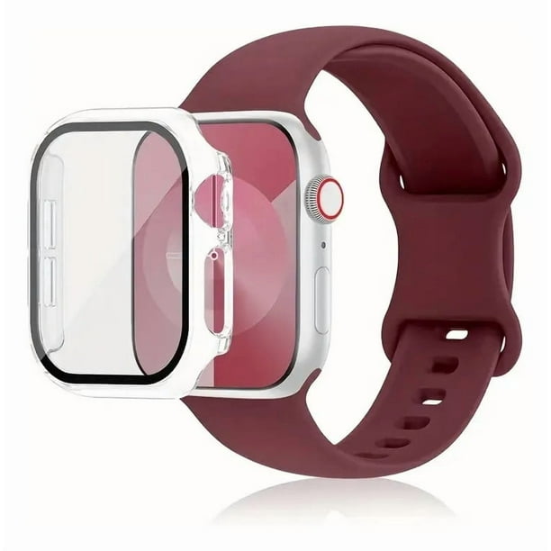 Correa de Silicona con Funda Protectora de Cristal para Apple Watch, Compatible con Todas las Series
