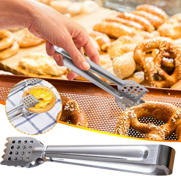 Pinzas para alimentos de acero inoxidable con cabeza cuadrada y orificio hueco, con mecanismo de bloqueo, juego de 9 y 12 pulgadas para cocinar, asar y servir. Aptas para lavavajillas.
