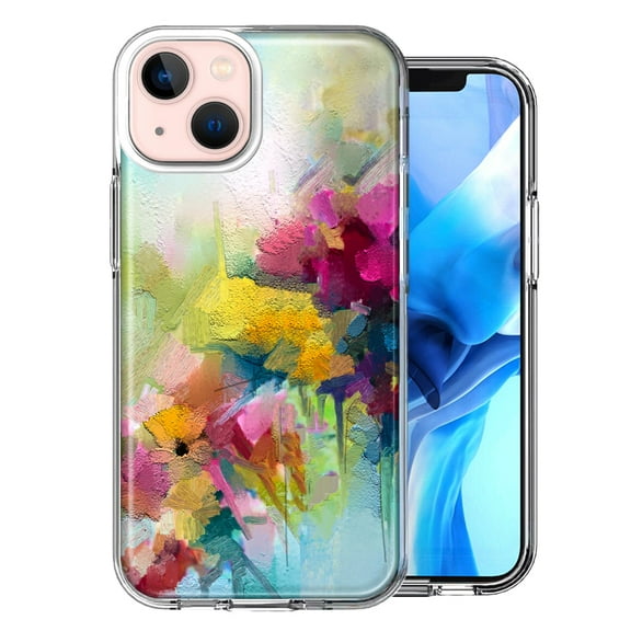 MUNDAZE Case for Apple iPhone 15 Hybrid Shockproof Slim Hard Soft TPU Shell Heavy Duty Protective Phone Cover - Watercolor Flowers Abstract Spring Colorful Floral Painting