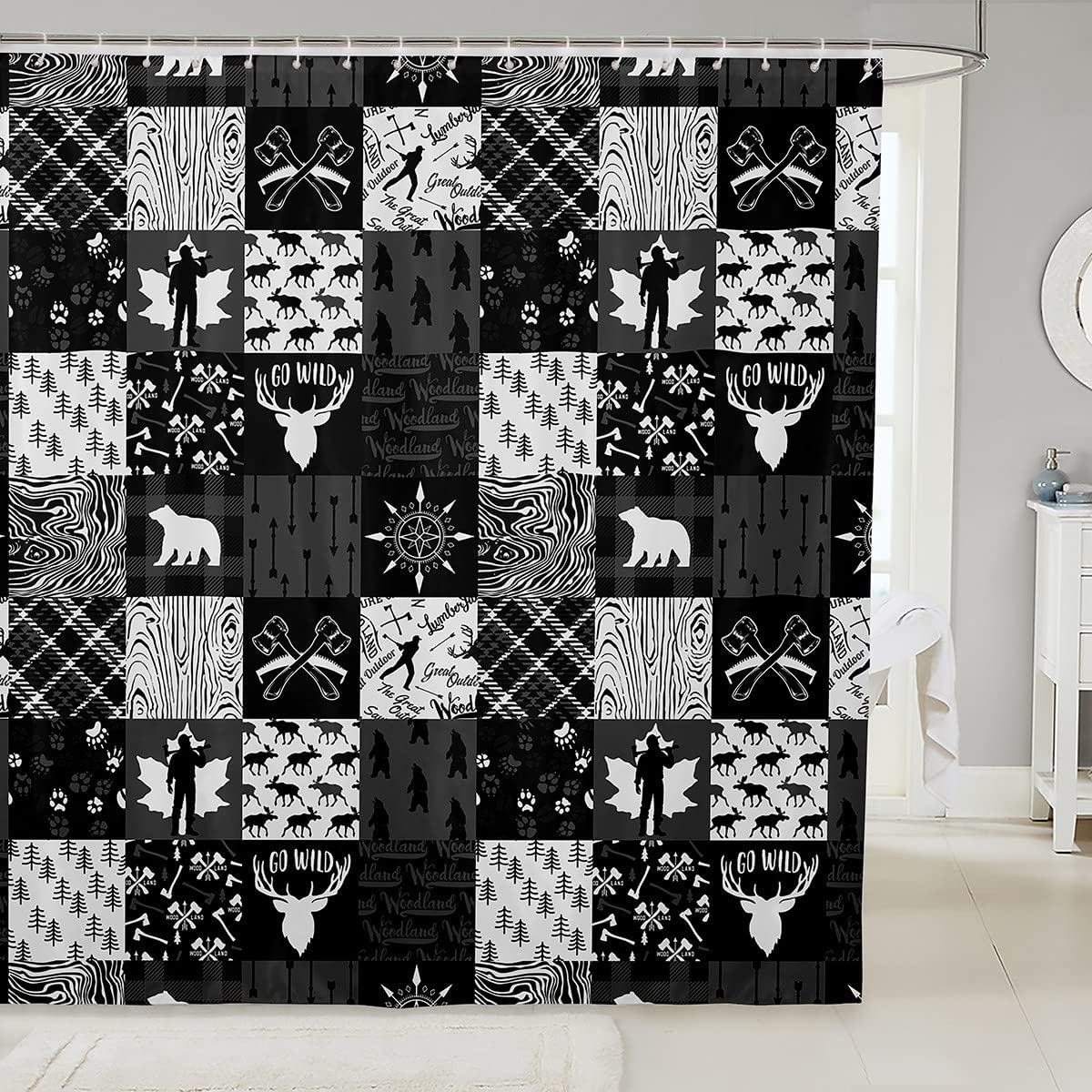 aoselan Hunting Shower Curtains Hunting Deer Bear Waterproof Bath