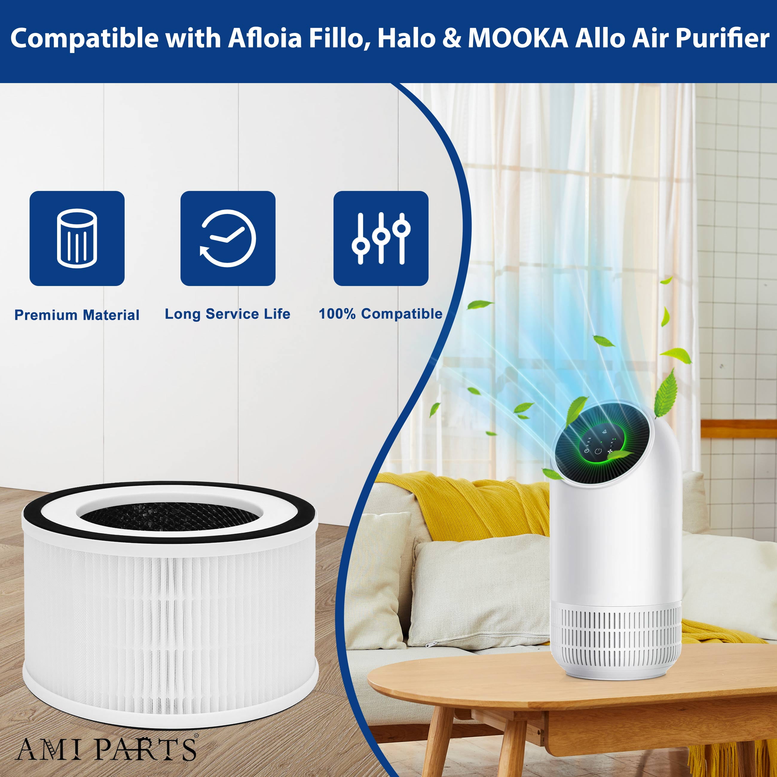 AMI PARTS Allo True HEPA Filter Air Purifier Replacement Compatible with MOOKA Allo and Hon-ati Air Purifier,2 Packs