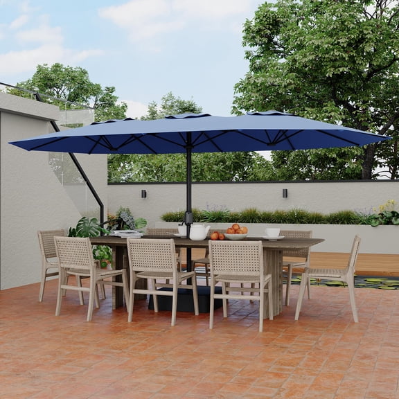 15ft Double-Sided Rectangular Patio Umbrella with Base, Large Outdoor Umbrella for Poolside, Lawn, and Backyard, Perfect for Market & Patio Use