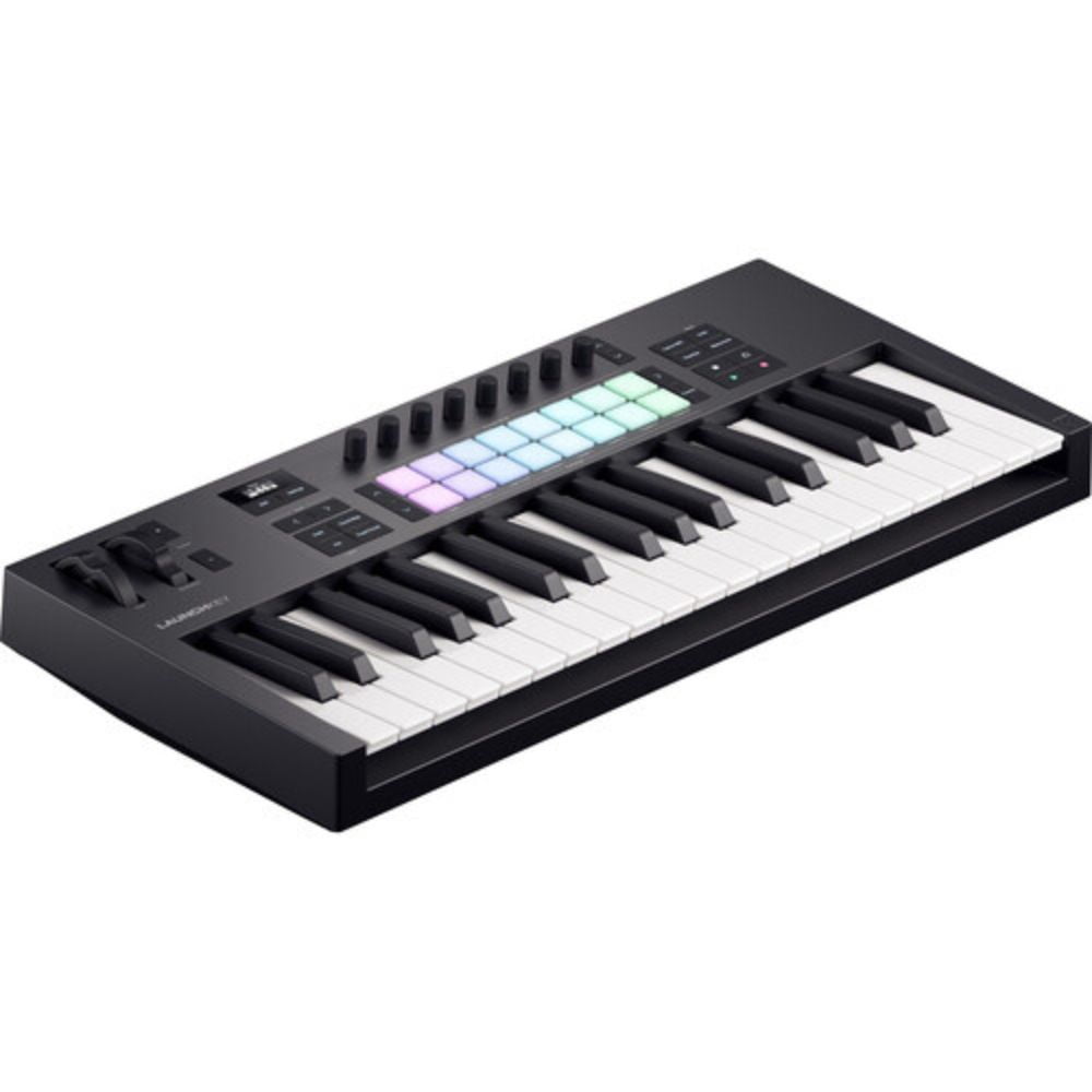 Novation Launchkey 37 MK4 USB MIDI Keyboard Controller (37-Key) Bundle with Auray FP-P1L Universal Piano-Style Sustain Pedal, Hosa Mid-310 Black 10 ft. Midi cable