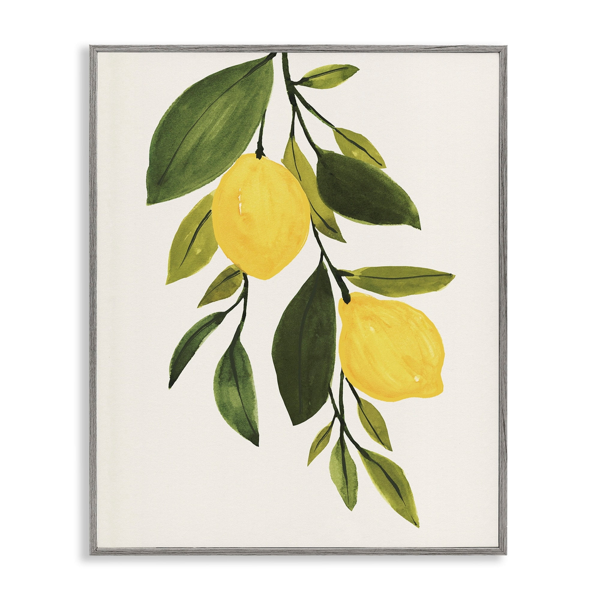 Stupell Industries Simple Yellow Country Lemon Leaf Citrus Fruit Paintings Gray Framed Art Print Wall Art, 16x20, by Annie Warren
