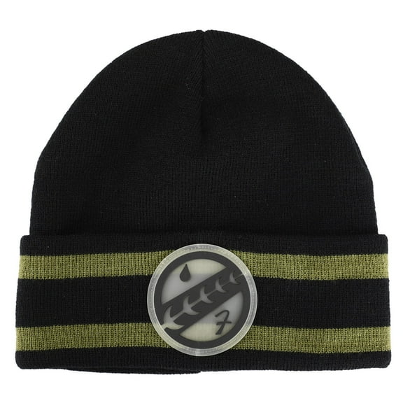 Star Wars Mandalorian Rubber Patch Symbol Cuffed Jacquard Striped Beanie