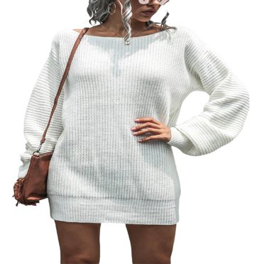 Robe Chandail à Épaules Dénudées pour Femmes avec Manches Longues et Tricot Ample