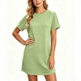 thumbnail image 5 of Puyaiuu Women Solid Crew Neck Short Sleeve T Shirt Mini Dress With Side Pockets Green XL Gift, 5 of 7