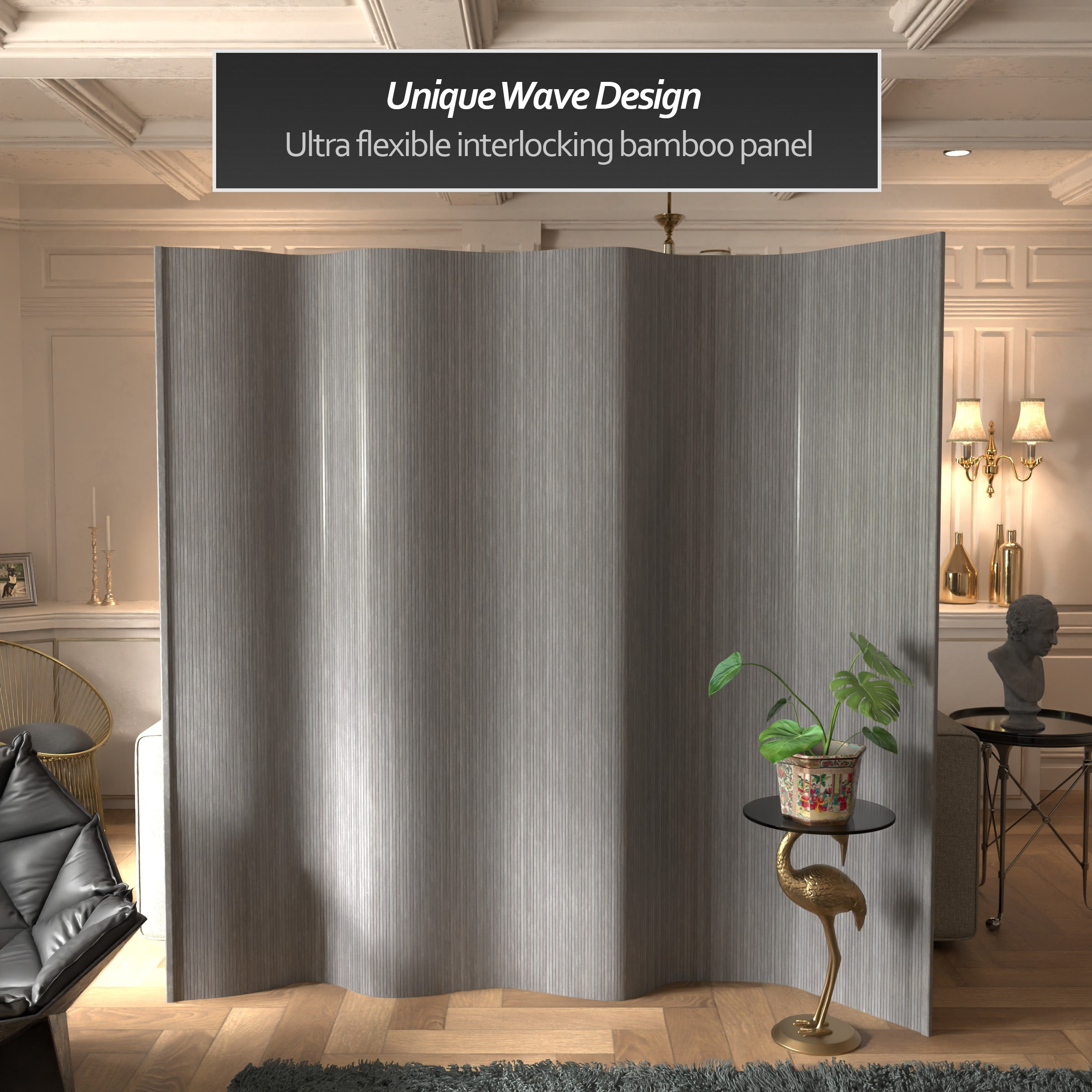 7 ft. Tall Bamboo Wave Screen - Grey