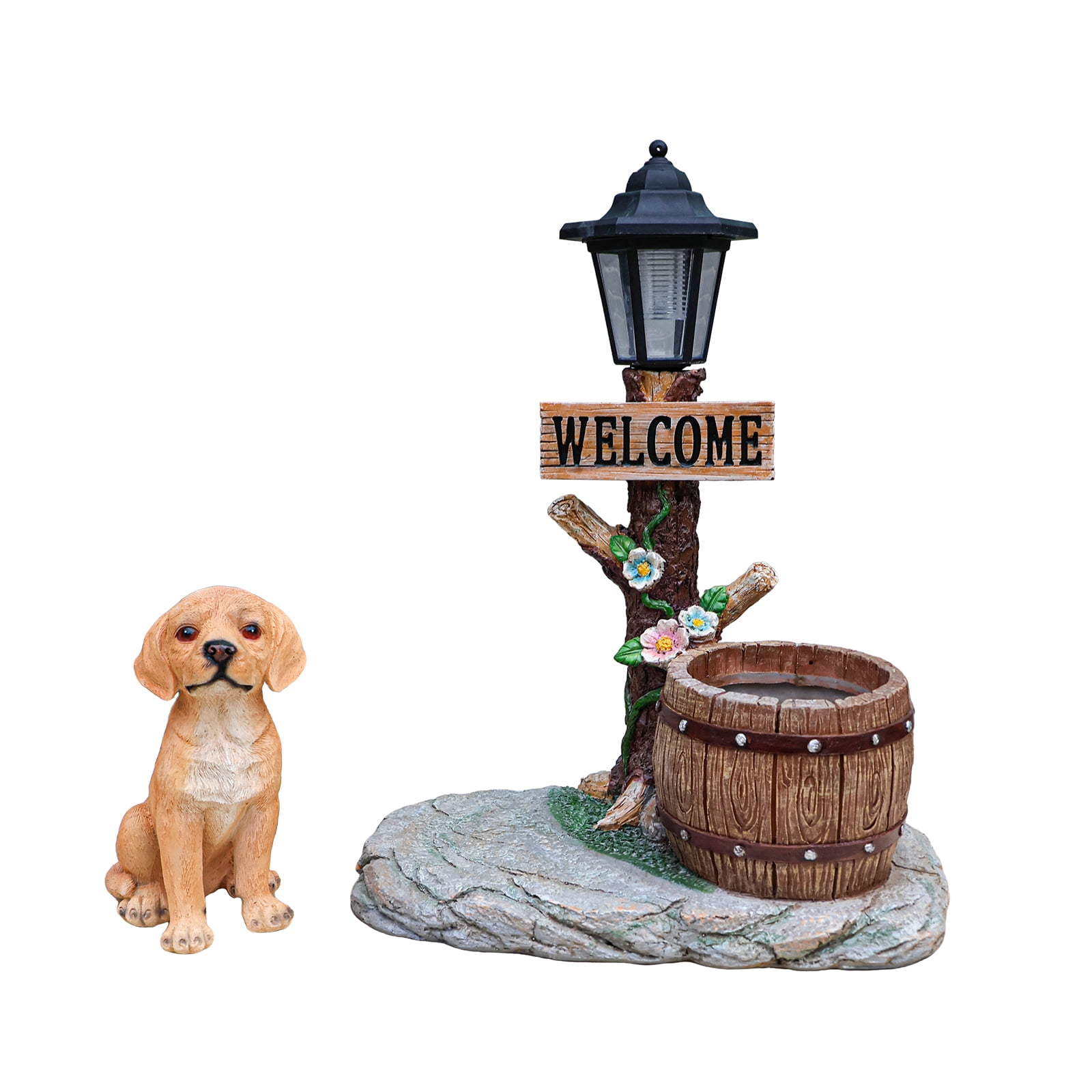18.5" H Solar Garden Statue Planter,Resin Labrador Figurine with Solar LED Light,Garden Sculptures with Flowerpot Decor for Yard Art Lawn Ornaments Porch Patio Balcony,Brown