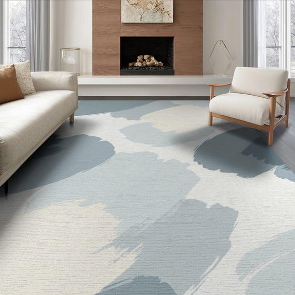 ODIKA 8'x10' Washable Area Rug Non-Shedding, Easy Care, Large Dusty Grey Slate Ivory Asymmetrical Freeform Abstract Plush for King Size Bedroom Under Bed, Master Suite