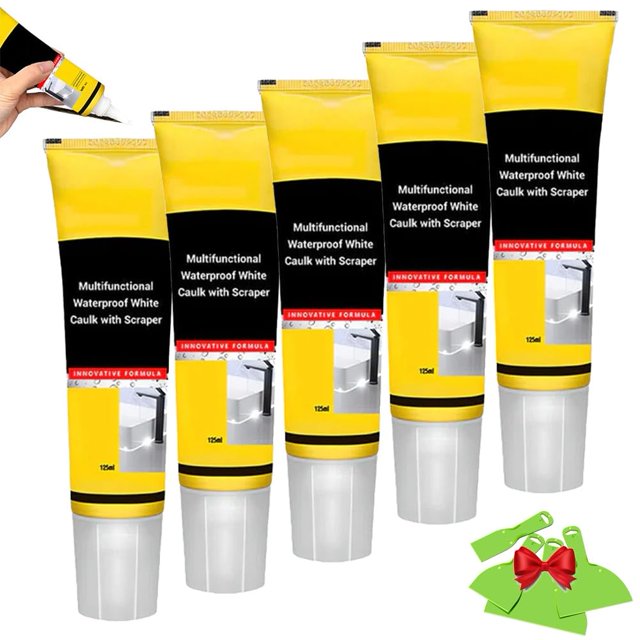 Multifunctional Waterproof White Caulk with Scraper,White Caulking Silicone Waterproof,Silicone Caulk,Strong Coverage Fast Curing Easy to Apply for Bathroom,Kitchen,Floor(5pcs)