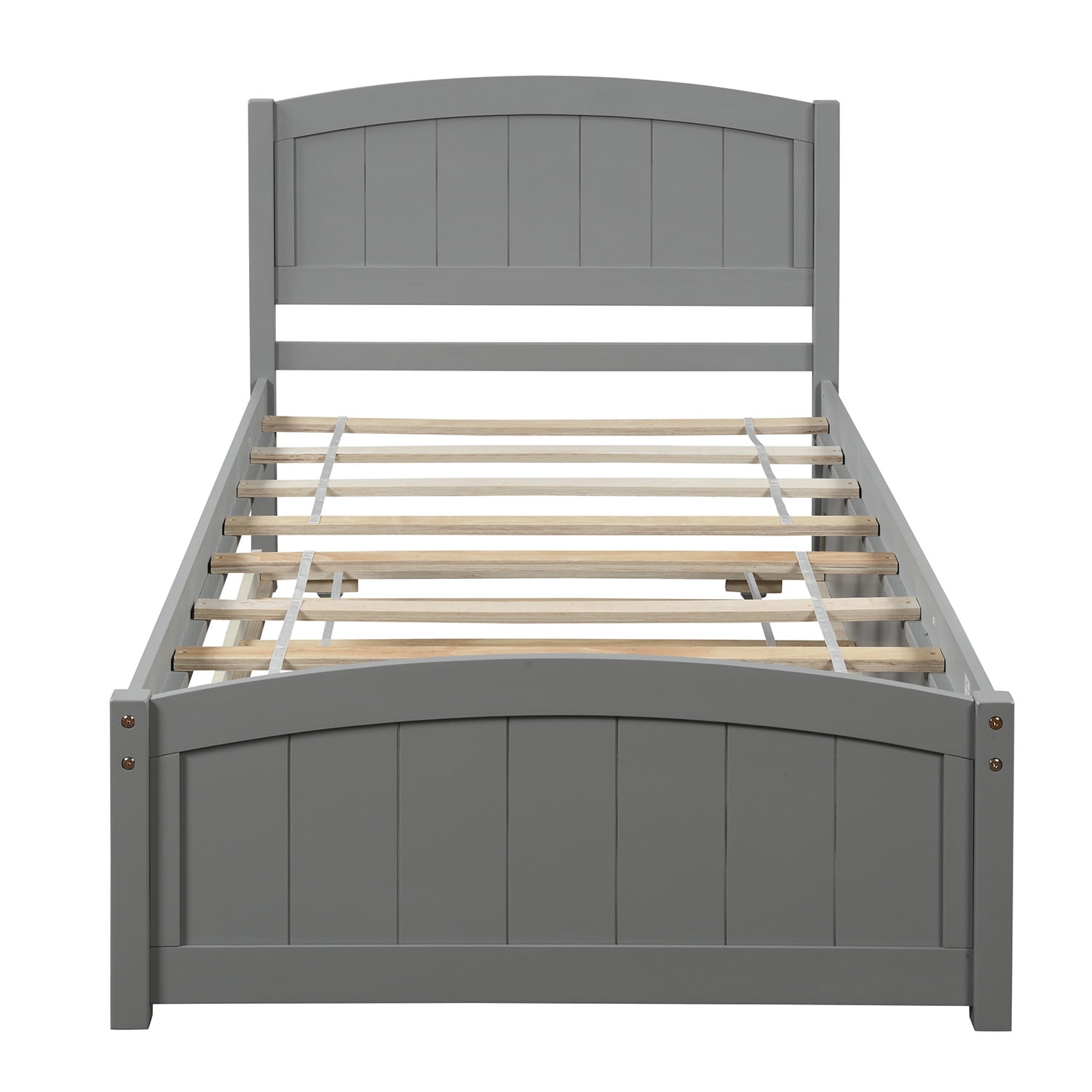 Aukfa Platform Bed with Trundle - Solid Wood Twin Size Bed Frame - Gray