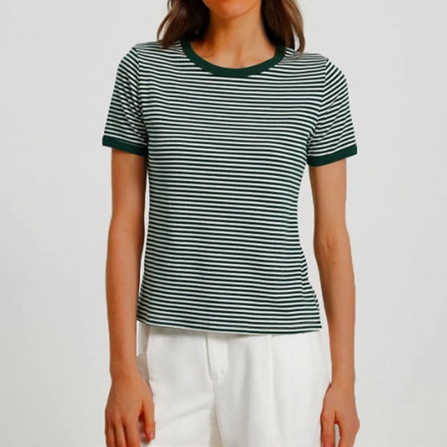 LOVZFMLL Hauts d'Été pour Femmes Haut/chemise à Manches Courtes à Rayures Col Rond