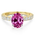 thumbnail image 3 of Gem Stone King 14K Two Tone Gold Pink Created Sapphire and Lab Grown Diamond Engagement Ring for Women | 3.90 Cttw | Oval 10X8MM | Gemstone September Birthstone | Size 9, 3 of 6