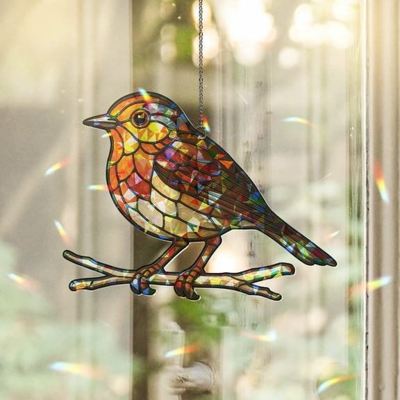 Lotusprinthandmade Bird Lovers Custom Shape Broken Glass Hologram Ornament 3.5in, Colorful Window Hanging Decor, Animal Lover Gift