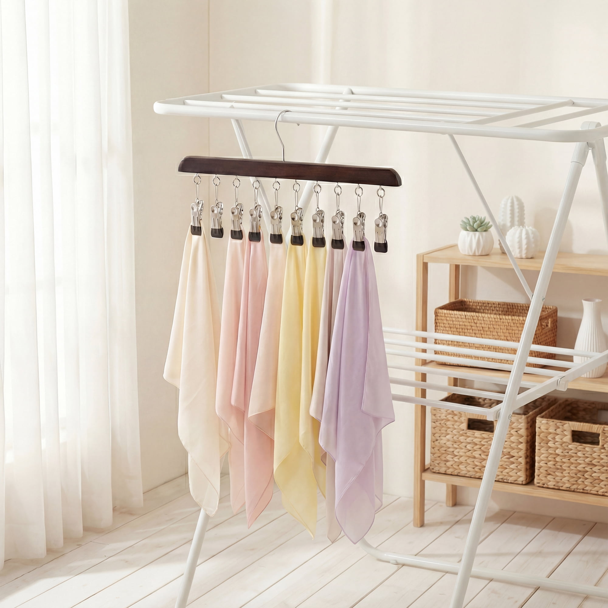 Unique Bargains 2Pcs Wood Minimalist Hangers With 10 Clips Vinatge
