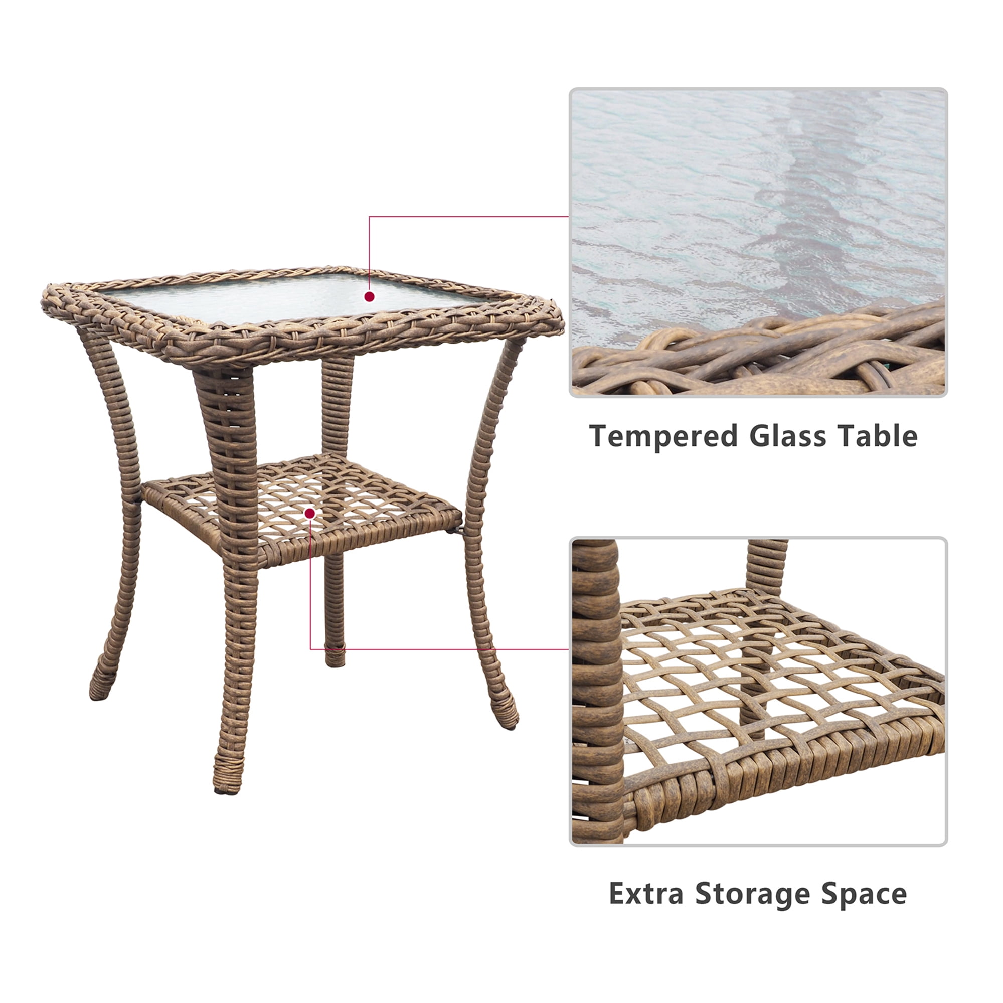 ATR ART to REAL Patio Wicker Rocking Furniture Sets,Rattan Rocker Chair Sets with Side Table for Porch, Khaki(Beige Wicker)