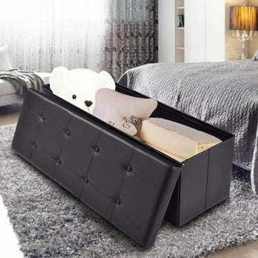 Costway 45''x15''x15'' Large Folding Storage Faux Leather Ottoman Pouffe Box Stool Black