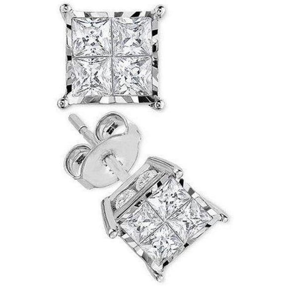 2 CT Princess Cut Diamond Stud Earring, White Gold