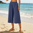 thumbnail image 7 of Drovellove Women's Plus Size Casual Cotton-Linen Wide-Leg Capri Pants with Pockets - Elastic Waist Crop Trousers for Spring Vacation or Weekend Brunch, 7 of 7