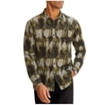 thumbnail image 2 of Men's Hawaiian Long Sleeve Button Down Shirt Casual Untucked Shirts Summer Beach Wedding Textured Shirts Army Green M, 2 of 5