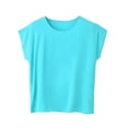 thumbnail image 2 of Hurxie Womens Cap Sleeve T Shirts Crewneck Loose Fit Crop Tops Summer Casual Tee Fashion Trendy Clothes Sky Blue,3XL, 2 of 5