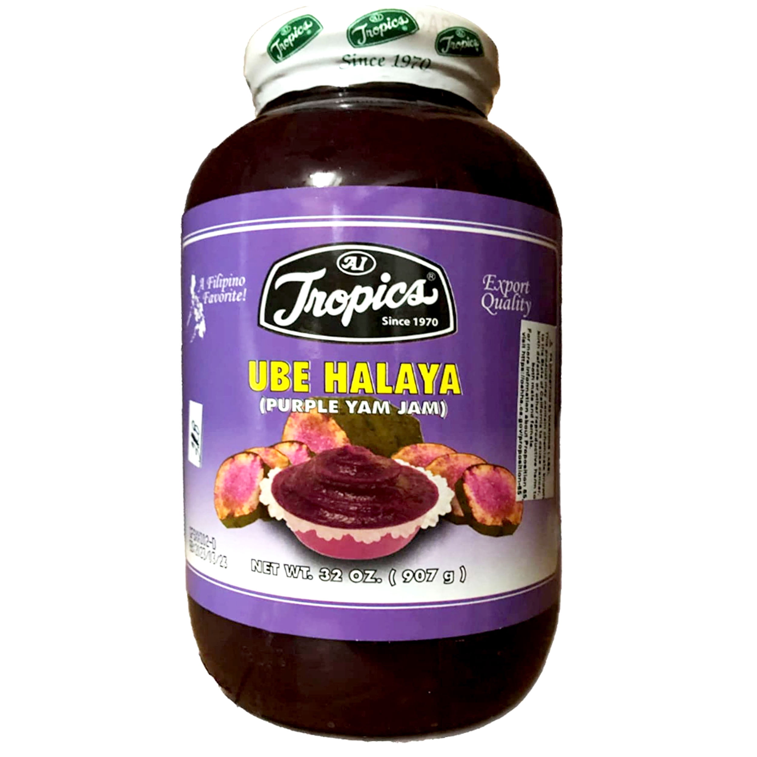 Ube Halaya Purple Yam Jam by Tropics 32 oz. with 1 Bonus Mini Stainless Steel Stirring Spoon (2-Piece Set)