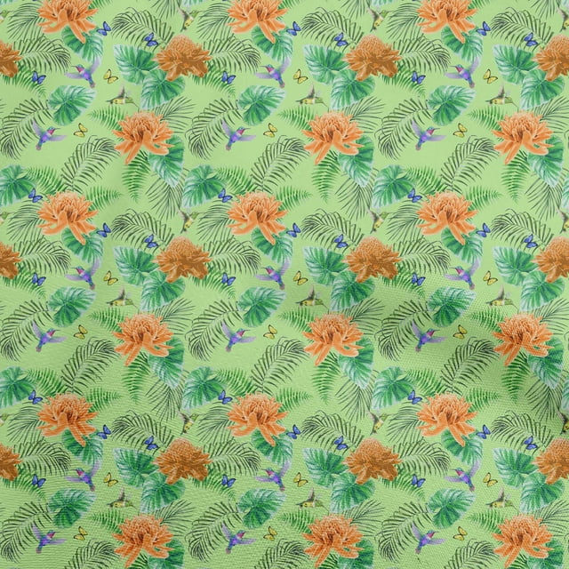 oneOone Cotton Cambric Light Green Fabric Tropical Sewing Craft Projects Fabric Prints By Yard 56 Inch Wide