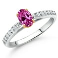 thumbnail image 2 of Gem Stone King 10K White and Yellow Gold Pink Created Sapphire and White Lab Grown Diamond Engagement Ring for Women (0.68 Cttw, Oval 6X4MM, Gemstone September Birthstone, Size 9), 2 of 4