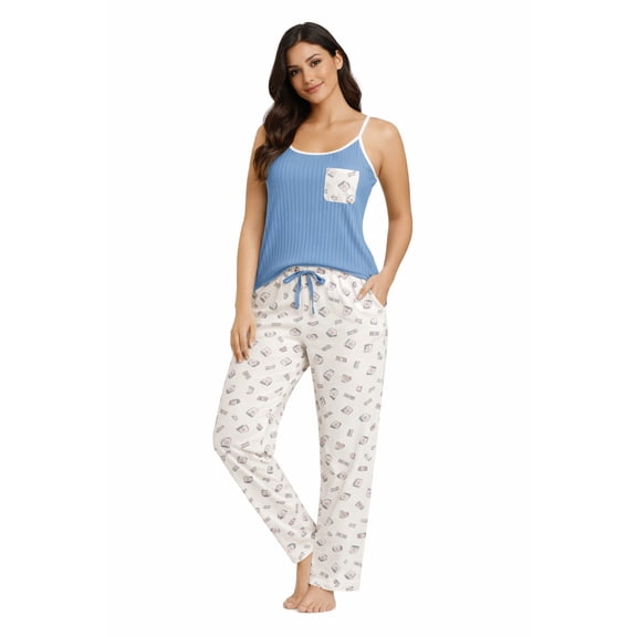 Andree Joan Womens Pajama Set - 2 Piece Short Sleeve Pajama Top and Pajama Pants for Women