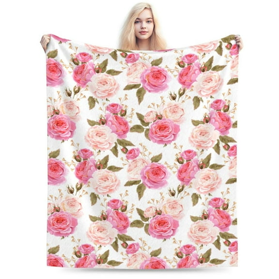Rose Flower Blanket, Gifts for Men Women, Cozy Warm Flannel Blankets Throw for Home Decor Bed Couch 60"x50"