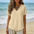 thumbnail image 5 of VEKDONE Summer Cotton T Shirts for Women Short Sleeve V-Neck Tunic Tops Solid Color Loose Fit Gauze Blouse Casual Lightweight Breathable Peasant Shirts Khaki L, 5 of 6